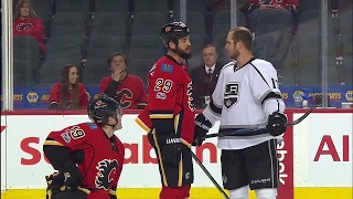 Tempers flare as Kings jaw at Tkachuk amp Flames before puck drop [upl. by Tarrah]