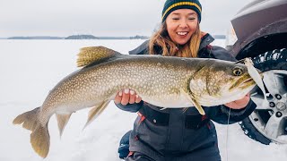 Her Biggest Fish Through The Ice Ontario Lake Trout [upl. by Sirenay]