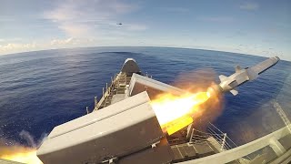 Independencevariant Littoral Combat Ship Launches a Naval Strike Missile [upl. by Ayekat]