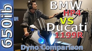 BMW HP4 vs Ducati 1199 Panigale R ComparisonOn the Dyno [upl. by Relyk]