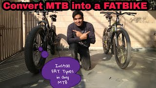 How To Convert any MTB into Fatbike  just 1200rs only  Install Fat Tyres in bicycle  Plus Bike [upl. by Wyatt]