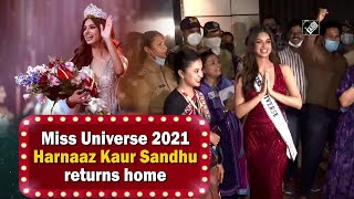 Miss Universe 2021 Harnaaz Kaur Sandhu returns home [upl. by Uhsoj707]